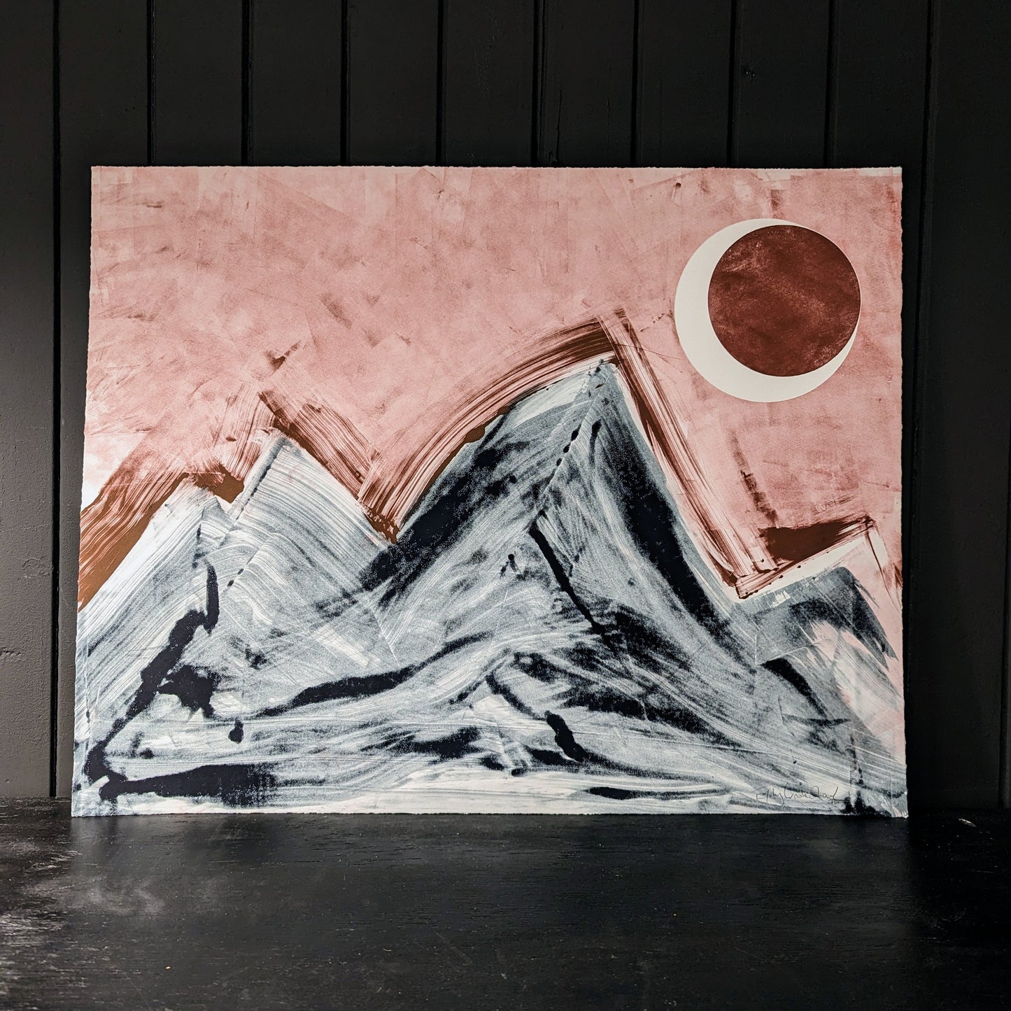 'Mountains with Blood Moon' Original Monoprint
