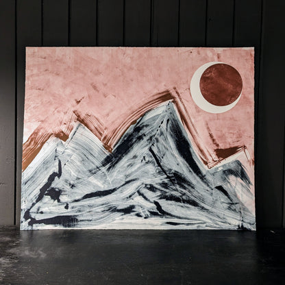 'Mountains with Blood Moon' Original Monoprint